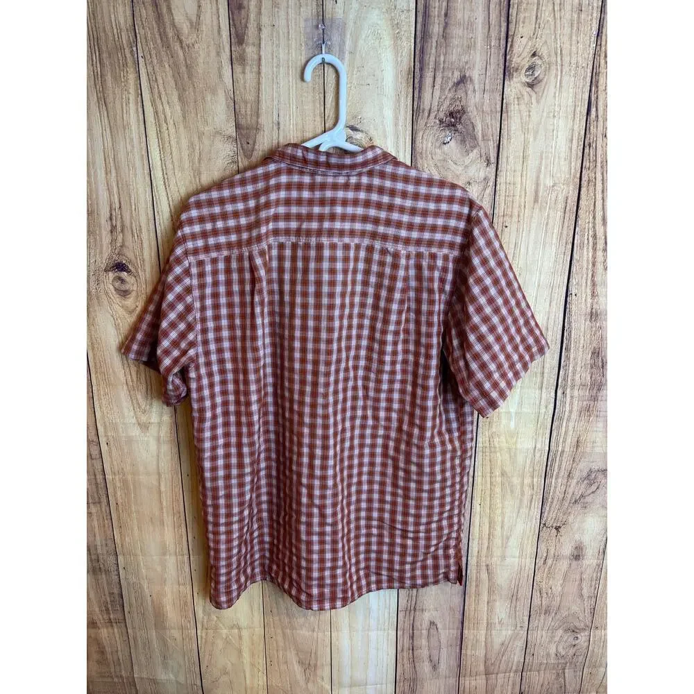 The North Face Orange Plaid Button Down Short Sleeved Polo Shirt Men's Size L
